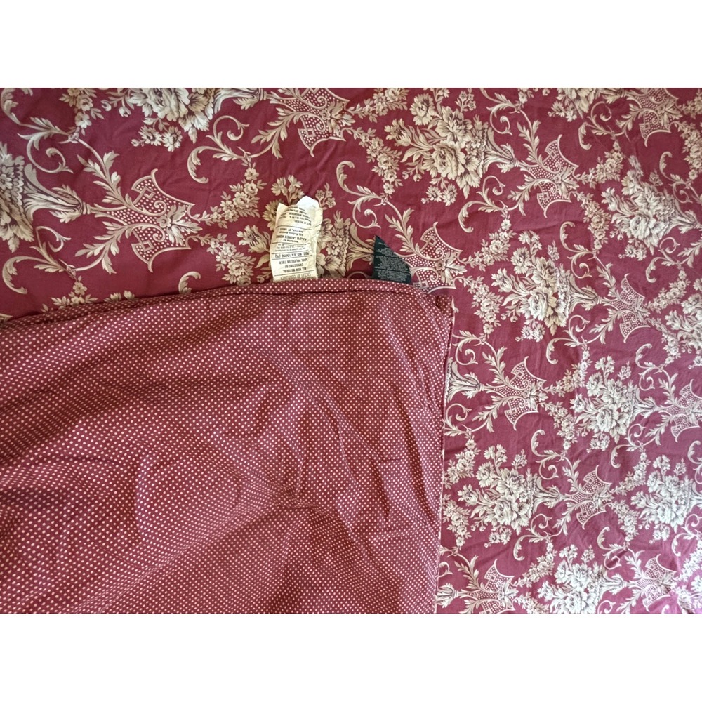 Ralph Lauren Vintage Queen Comforter Burgundy Floral Damask Polka Dot Cotton - Picture 7 of 10